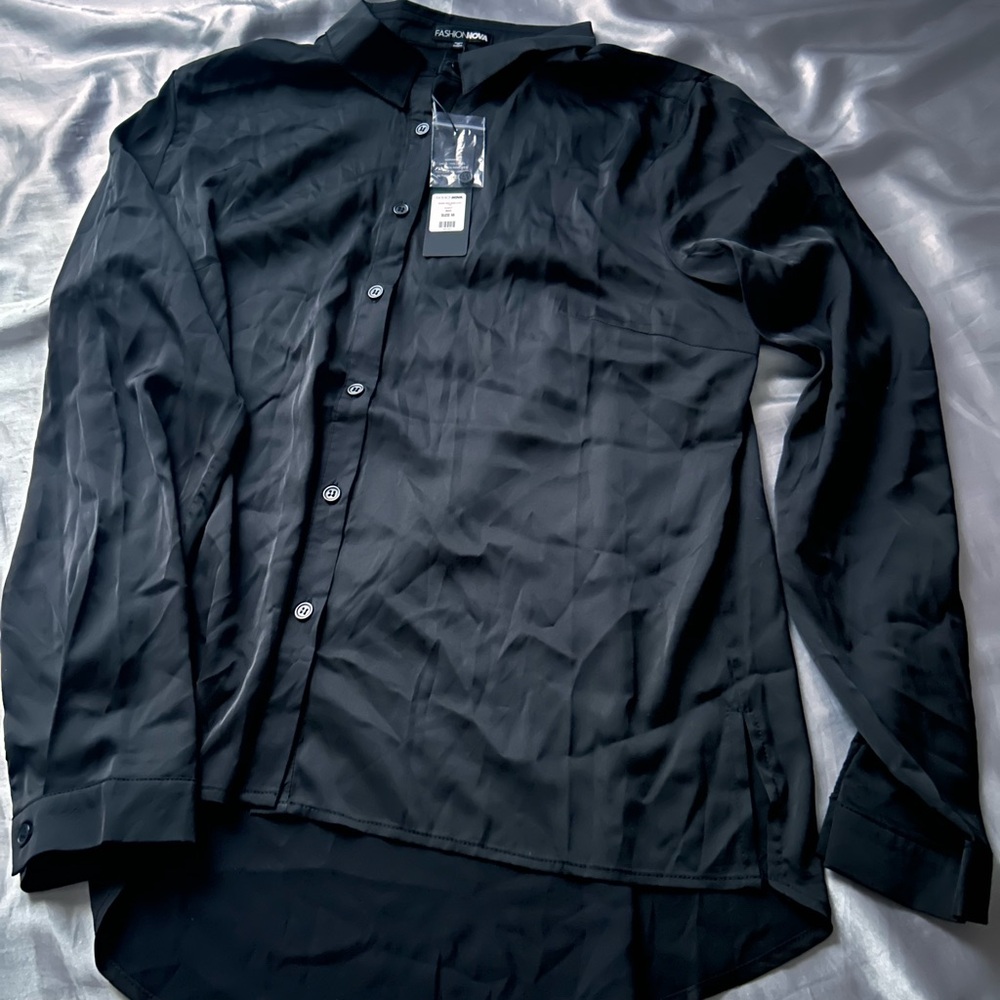 Fashion Nova Black Button Down Shirt Top
